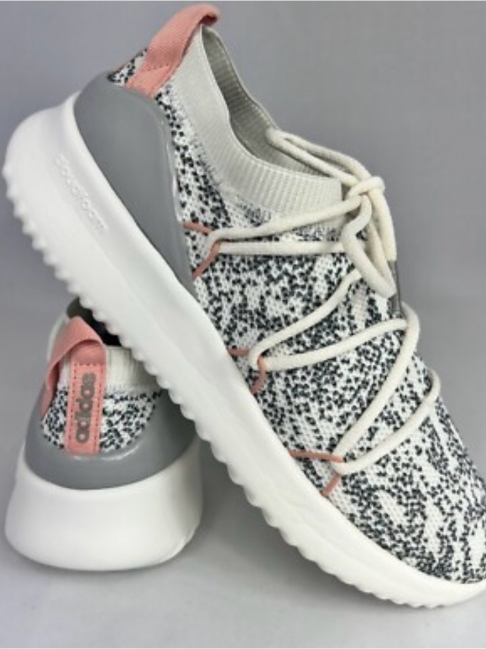 Adidas Women's Ulitamotion Cloudfoam Knit Lace-Up Sneakers - White, Gray & Pink